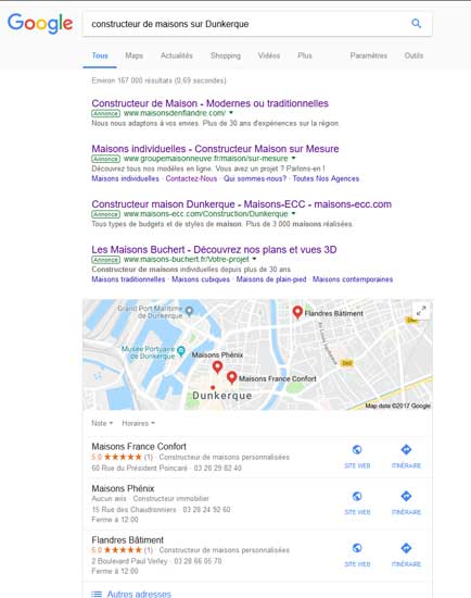 Résultat recherche locale sur google